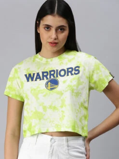 Golden State Warriors: Tie & Dye Crop Top- Neon Green