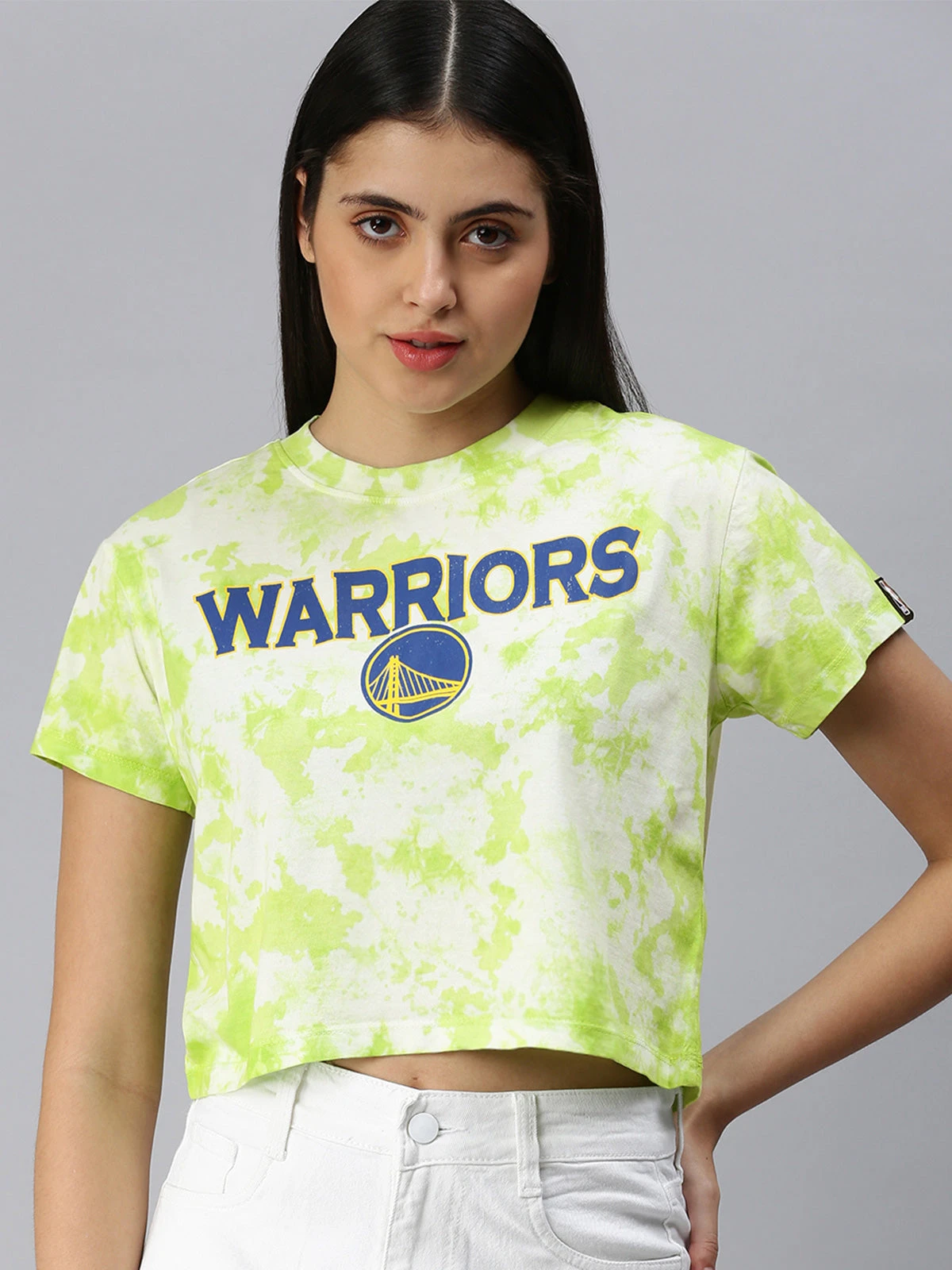 Golden State Warriors: Tie & Dye Crop Top- Neon Green