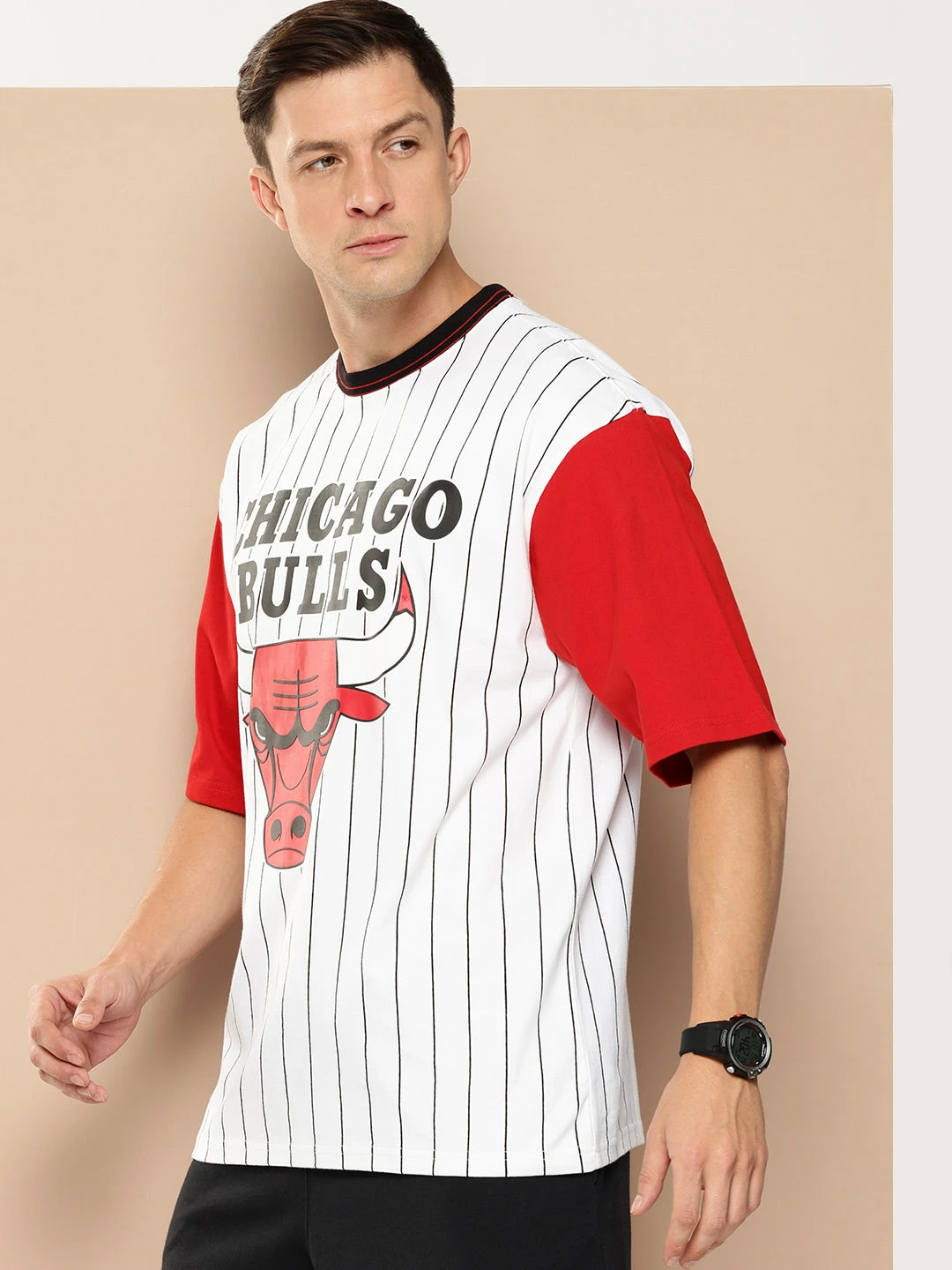 Chicago Bulls Striped Oversized T-Shirt - Image 5