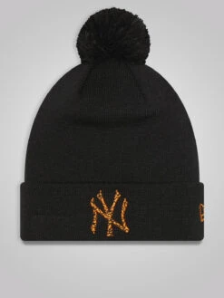 New York Yankees Infill Black Bobble Beanie Hat