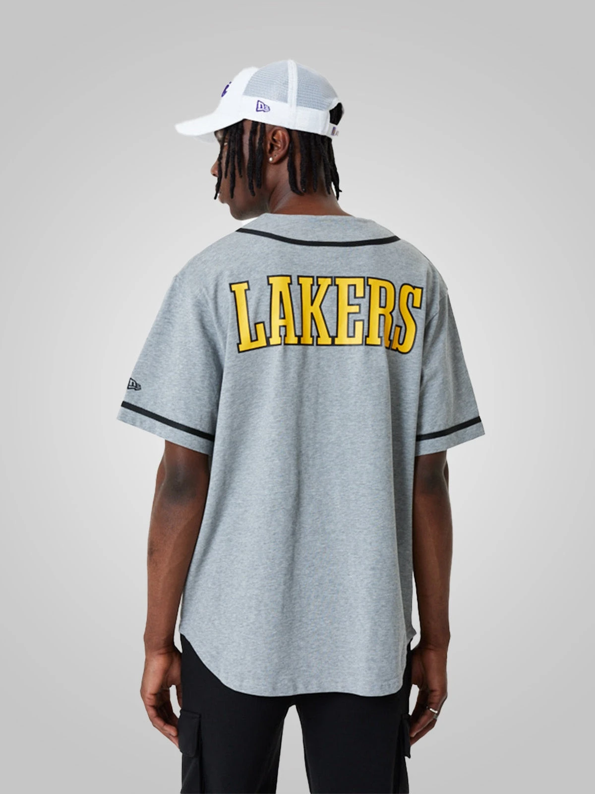 LA Lakers NBA Baseball Jersey Grey T-Shirt - New Era - Image 5