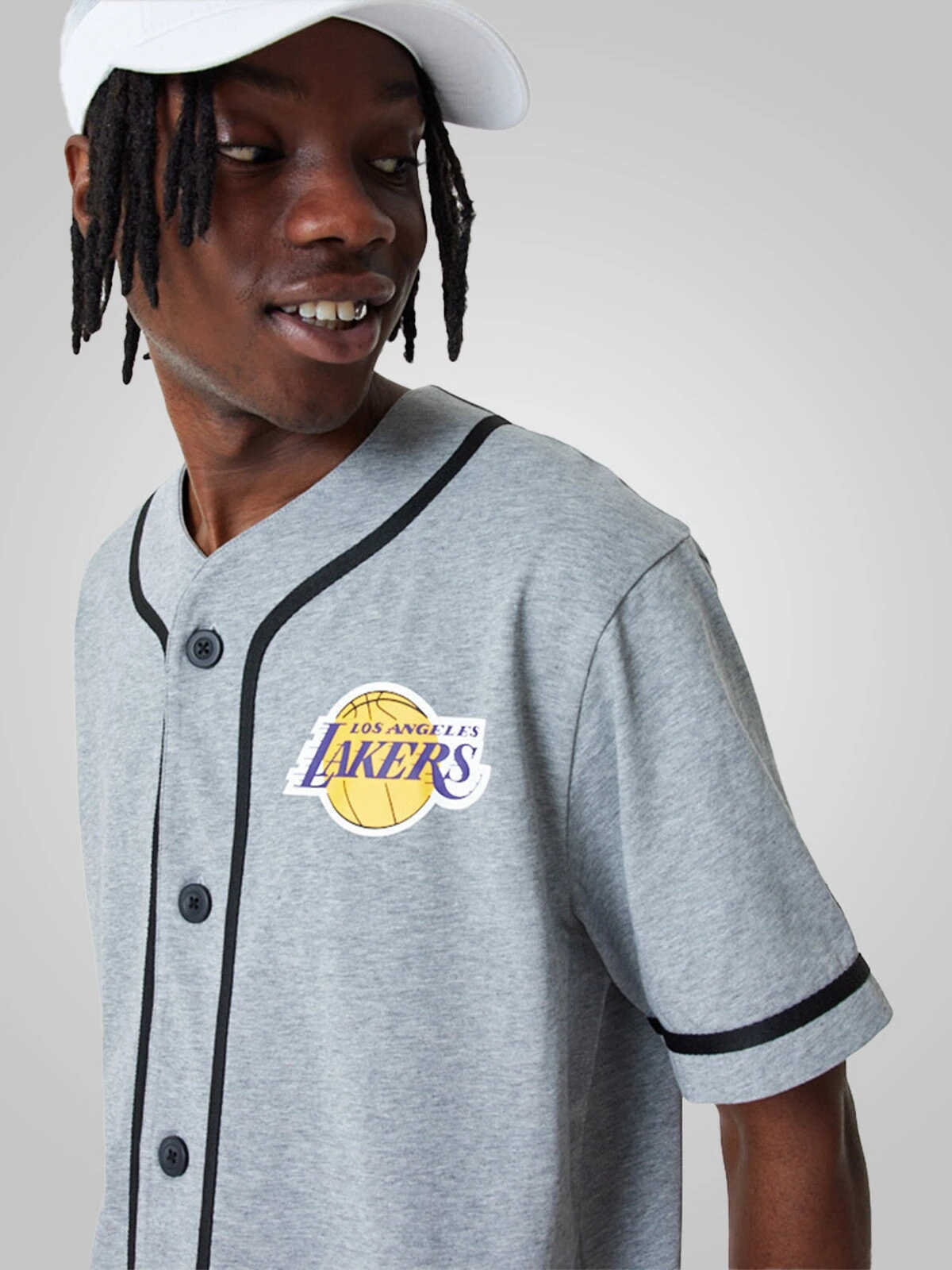 LA Lakers NBA Baseball Jersey Grey T-Shirt - New Era - Image 3