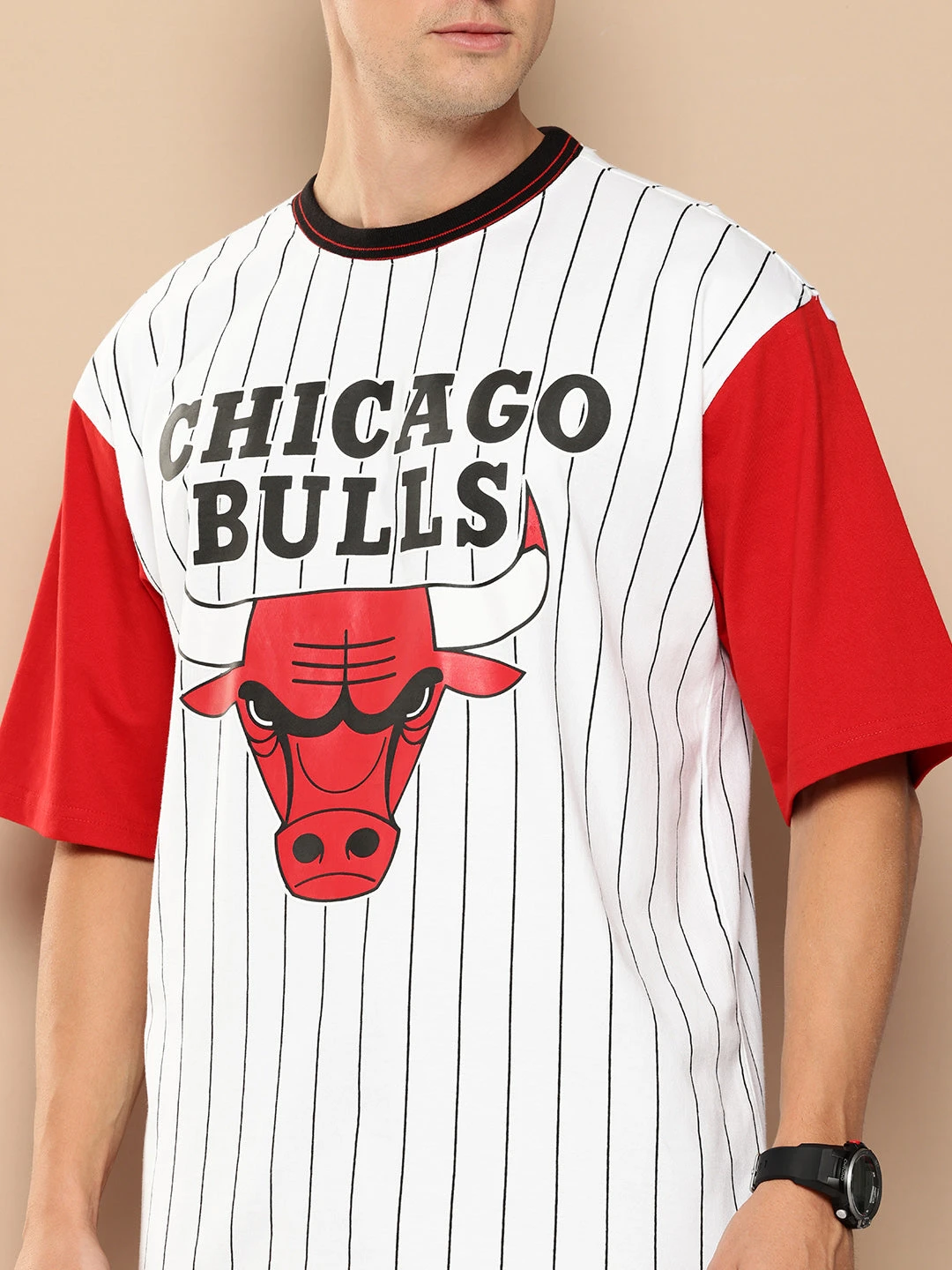Chicago Bulls Striped Oversized T-Shirt - Image 4